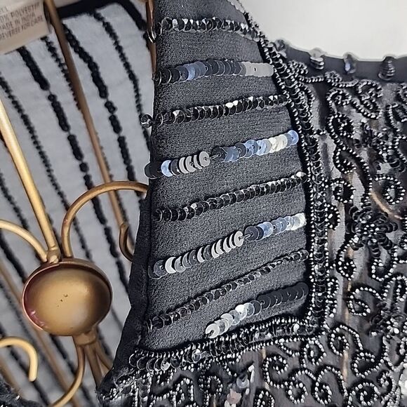 Long Black Beaded & Sequined Sheer Sparkly Holiday Snap Button Jacket Size1X - Picture 7 of 16